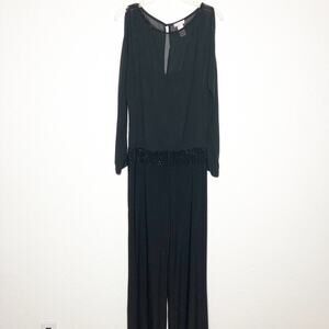 Cache black sheer top beaded trim formal jumpsuit size 10 elegant cocktail